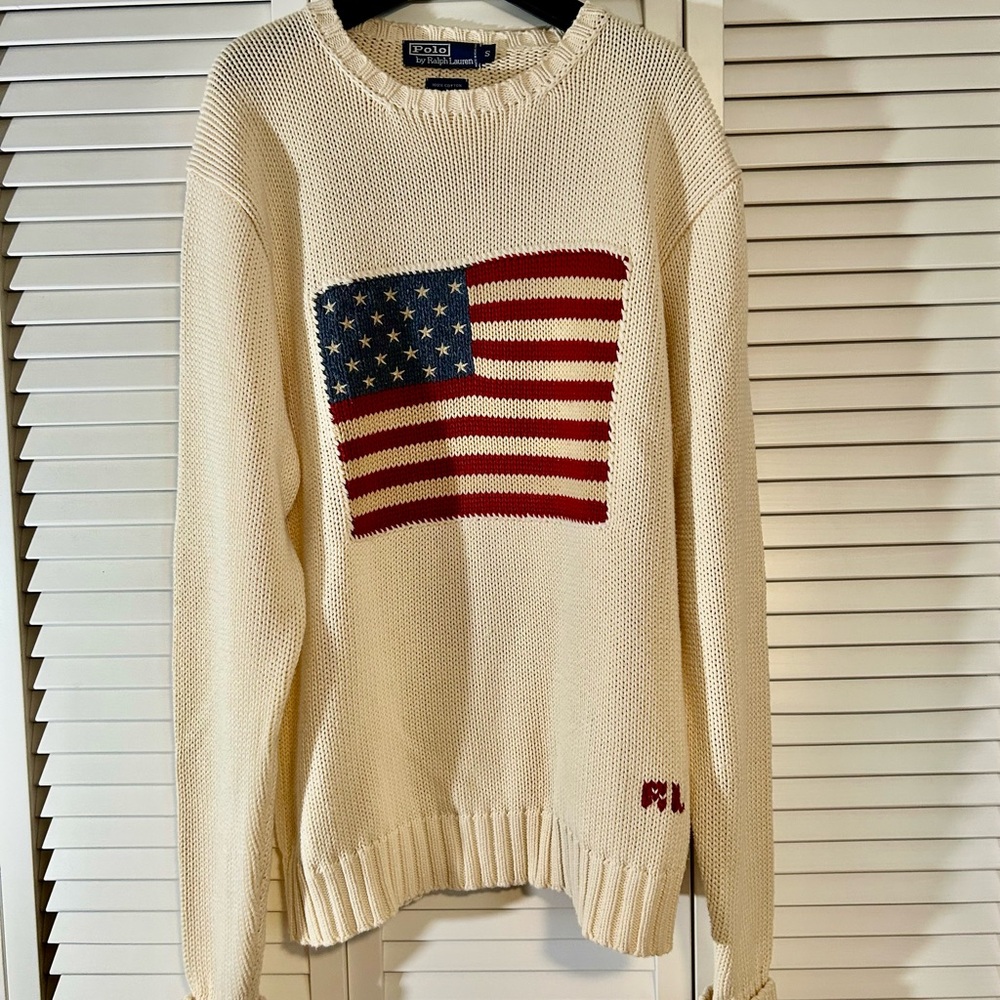 Ralph Lauren Cream Sweater with American Flag Design